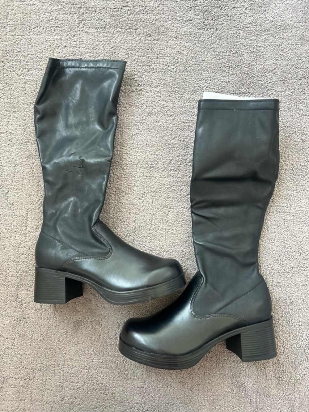 Mudd Black Knee-High Block Heel Boots Side Zip NWT Size 6.5 Y2K Moto Style - Picture 8 of 13